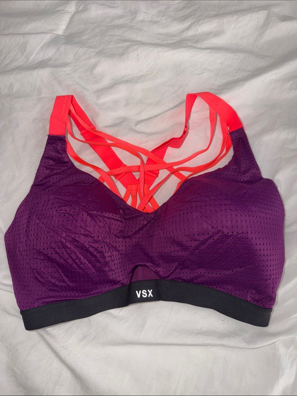 VSX Purple Sports Bra with Neon Pink Strappy Back